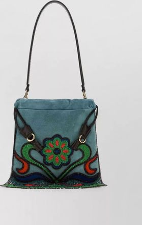 Etro suede kalispera bucket bag floral fringe