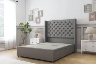 Sloomy Dior Dumfries Divan Bed Base 2 Drawers - 54 Wingback Headboard in Light Grey | Size: King