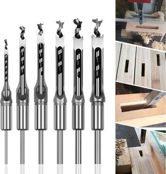 Elle Juego De 6 Brocas Para Madera De Orificio Cuadrado Ej.life, Cinceles De Acero Huecos, Herramientas Para Trabajar La Madera, Broca De Orificio Cuadrado