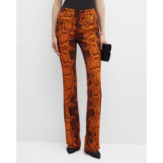 Roberto Cavalli Snakeskin-Print Bootcut Trousers, Brand Size 42 ( US Size 8 )