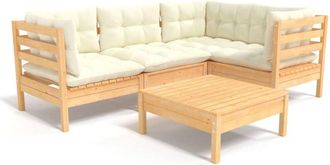 vidaXL Muebles De Jard&iacute;n 5 Piezas Cojines Madera De Pino Color Crema Vidaxl