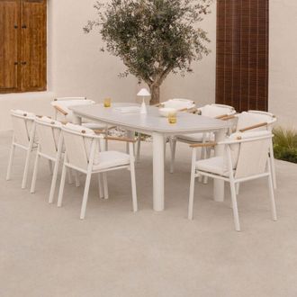 Sklum Set De Mesa Extensible Rectangular 220-280x100 Cm En Cer&aacute;mica Zinti Y 8 Sillas De Jard&iacute;n En Aluminio Y Tela Boucl&eacute; Yervin Sklum