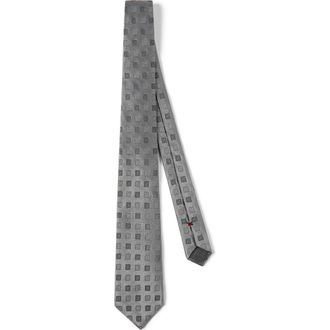 Brunello Cucinelli Silk tie with squares pattern in Light Grey at Nordstrom