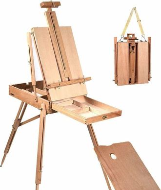 Costway Costway - Caballete Madera Con Estante Caj&oacute;n/caballete De Artista Plegable Y Port&aacute;til, Madera De Haya/caballete De Suelo Para Lienzos Ajustable De Alt