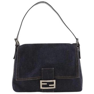 Fendi Pre-owned Mamma Baguette Denim Shoulder Bag - Dames - Pre-owned - Blauw - Maat: ONE Size Denim