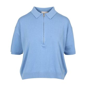 Semicouture Tops, Dames, Blauw, M, Katoen, Half-Zip Poloshirt