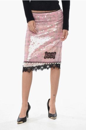 Off-white Sequined Skirt RAMAGE With Decorative Pearls size 38