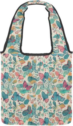 Generic Cute Dancing Butterflies Reversible Canvas Shoulder Tote - Double-Sided Print, 12oz Cotton, 27cm Drop, Fold-Flat Bag for Travel, Shopping, Street Outi