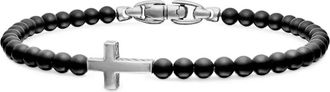 David Yurman Bracciale Spiritual Beads Cross Station in argento sterling (4mm) - Nero