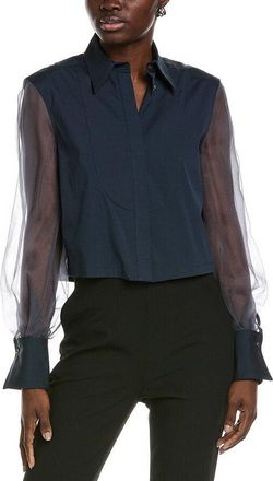 Brunello Cucinelli Womens Navy Shirt With Sheer Sleeves, Size L