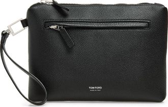 Tom Ford Wristlet Strap Grain Leather Pouch in Naa Black at Nordstrom