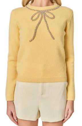 English Factory Rhinestone Bow Sweater in Butter Yellow at Nordstrom, Size X-Small