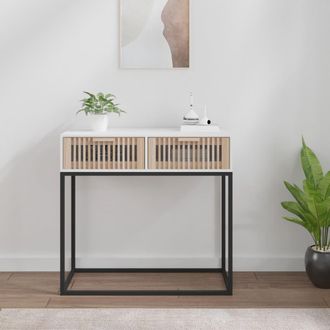 vidaXL Mesa Consola Hierro Y Madera Contrachapada Blanco 80x30x75 Cm Vidaxl