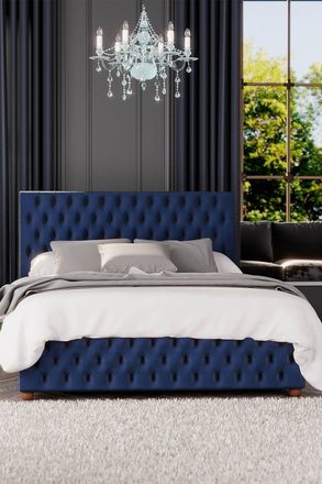 Laurence Llewelyn-Bowen Seren Ottoman Storage Bed in Plush Velvet Fabric, Custom Made in Navy | Size: Single