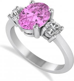Allurez Oval & Round 3-Stone Pink Sapphire & Diamond Engagement Ring 14k White Gold (3.00ct)