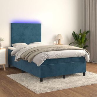 vidaXL Vidaxl - Cama Box Spring Colch&oacute;n Y Led Terciopelo Azul Oscuro 120x200 Cm
