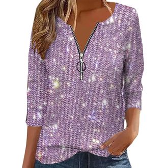Generic 3/4 Sleeve Glittery Sequin Tops for Women Evening Tops Elegant Smart Long Sleeve T Shirt Sparkly Blouses Casual Sequin Party Tops Night Out Red Top La