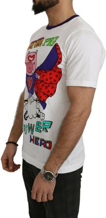 Dolce & Gabbana Mens White Cotton Top Super Power Pig T-Shirt