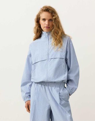 Oysho Giacca sportiva in misto cotone azzurra a righe-Blu