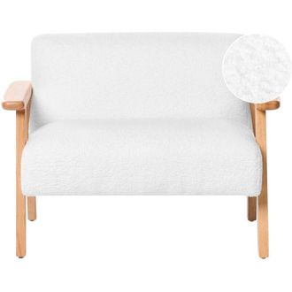 Beliani Kids Sofa White Boucle Upholstered with Armrests Modern 1-Seater Toddler Couch LALMO