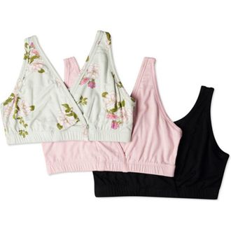 Everly Grey Paisley During & After 3-Piece Maternity/Nursing Sleep Bras in Peony at Nordstrom, Size Small A