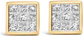 House of Brilliance 14K Yellow Gold 1.0 Cttw Princess Cut Diamond Composite Stud Earrings at Nordstrom