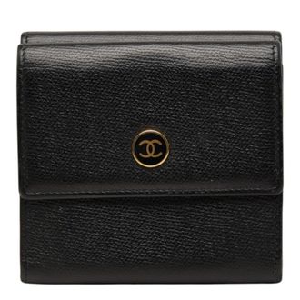 Chanel Gold Black Leather Wallet (Bi-Fold) (Pre-Owned)