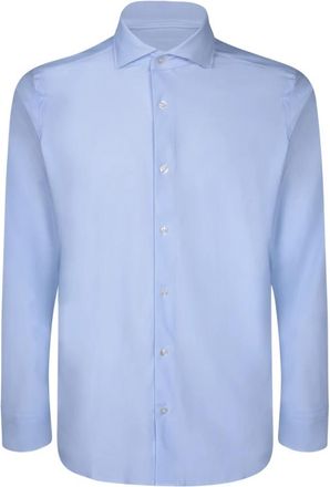 Dell'Oglio Blauwe Twill Overhemd voor Mannen - Heren - Casual Overhemden - Blauw - M - Overhemden