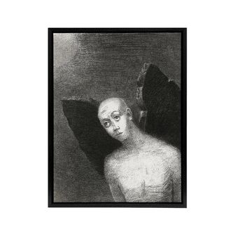 Artery8 Fallen Angel Spreads Black Wings Redon Vintage Framed Canvas Wall Art in Grey | Size: W24 x H32