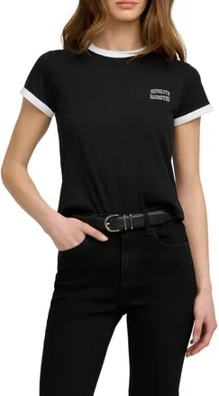Favorite Daughter Logo Crop Ringer T-Shirt in Black/off White at Nordstrom, Size X-Large