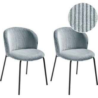 Beliani Conjunto De 2 Sillas De Comedor Patas De Hierro Tapicer&iacute;a De Pana Con Respaldo Redondeado Azul Claro Miles