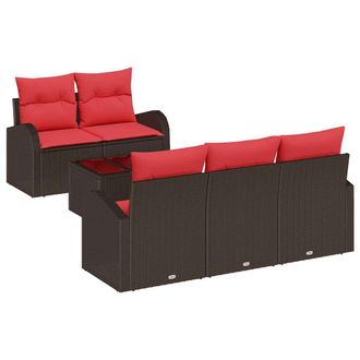 vidaXL Juego De Sof&aacute; Con Coj&iacute;n 6 Pcs Marr&oacute;n Poli&eacute;ster Vidaxl