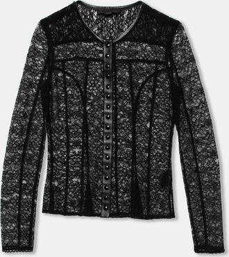 Alexander Wang Black Lace & Leather Trimmed Button Front Top