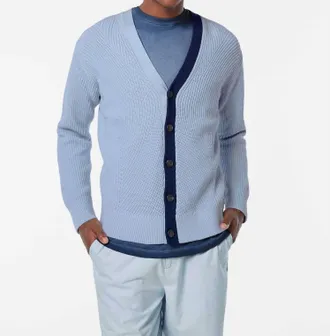 Scotch & Soda Dropped Shoulder Cardigan In Shirting Blue