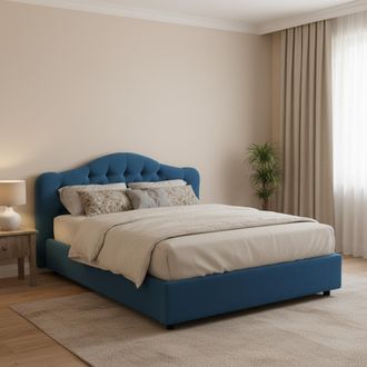 Dmora Cama Doble Alfer, Cama Matrimonial Con Colch&oacute;n Incluido, Desenfundable Made In Italy, Con Caj&oacute;n, Azul