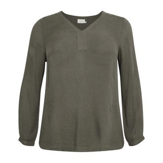 Kaffe Curve V-hals Lange Mouw Blouse Grape Leaf - Dames - Blouses & Shirts - Groen - Maat: 4XL
