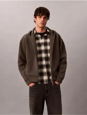 Calvin Klein Mens Cotton Spacer Full Zip Hoodie - Grey - 2XL