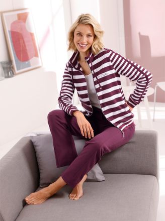 Hajo Hausanzug HAJO, Damen, Gr. 40/42, weiss (burgund, wei&szlig;, geringelt), 62% Baumwolle, 38% Polyester, Homewear-Sets Hausanzug