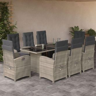 vidaXL Set Comedor De Jard&iacute;n 9 Pzas Cojines Rat&aacute;n Sint&eacute;tico Gris Claro Vidaxl