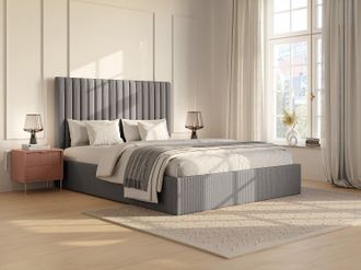 Vente-Unique Letto con contenitore 160 x 200 cm con testata letto impunture verticali Velluto a coste Grigio SARAH