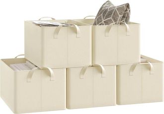 Woltu Juego De 5 Cajas De Almacenaje Plegables De Tela Con Asas, 37,5 X 26 X 20 Cm, Color Crema - Woltu