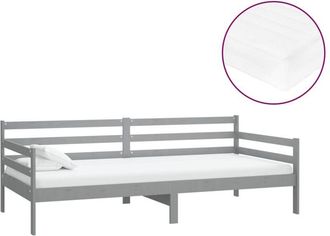 vidaXL Sof&aacute; Cama Con Colch&oacute;n Madera De Pino Maciza Gris 90x200 Cm Vidaxl
