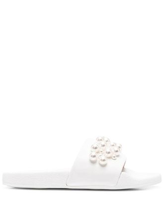 Stuart Weitzman Goldie faux pearl-embellished pool slides - White