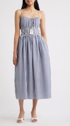 Julia Jordan Stripe Seersucker Dress in Navy Multi at Nordstrom, Size 12
