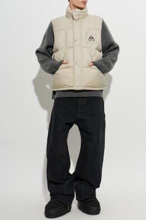 Moose Knuckles Down Gilet With Logo Appliqu&eacute;, Mens, Beige