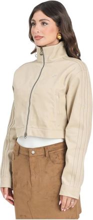 adidas Jassen, Dames, Beige, M, Denim, Firebird Twill Crop Denim Jack