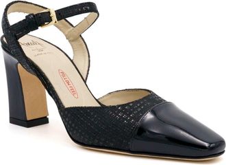 Amalfi By Rangoni Florentia Ankle Strap Cap Toe Pump in Black Software Black Vernice at Nordstrom, Size 6.5