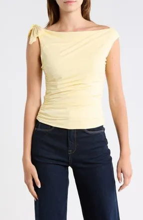Wayf Bow One-Shoulder Ruched Top in Butter Yellow at Nordstrom Rack, Size X-Large