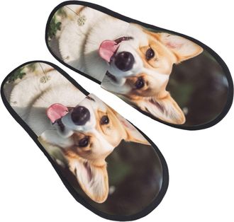 Generic Sliders Happy Corgi Dog Faux Fur Cotton Slippers Reusable Slippers For Bedroom Big Kid Outdoor M