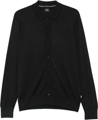 HUGO BOSS Geknoopte wollen vest - Heren - Vesten - Zwart - XL - Wol - Truien & Vesten